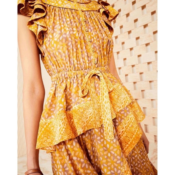 Ulla Johnson Netra Dress in Citrine Size 6 Silk Ruffle Flutter Sleeve Midi Dress - Picture 3 of 16